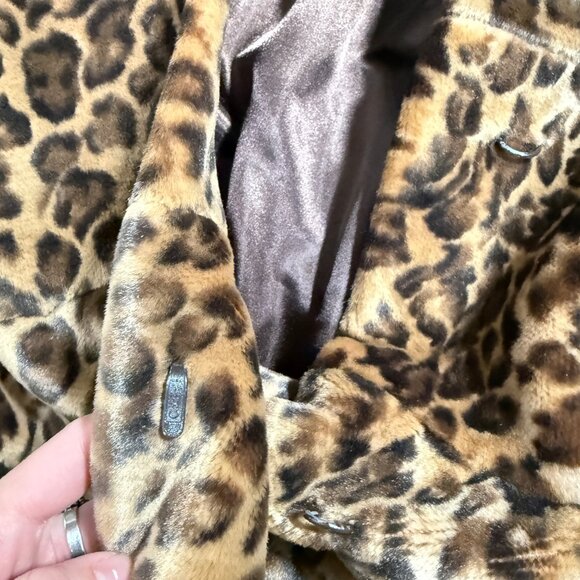 Jones Studio Tiered Faux Fur Coat Leopard Print Brown Mob Wife Glam M - Picture 6 of 11